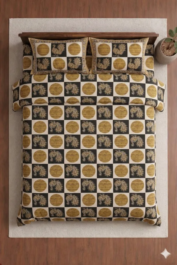 Orange_Cotton_Block_Jaal_Double_Bedsheet_With_180_Thread_Count
