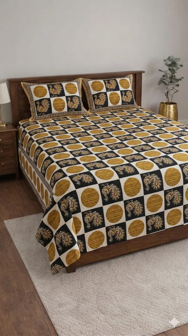 Orange_Cotton_Block_Jaal_Double_Bedsheet_With_180_Thread_Count