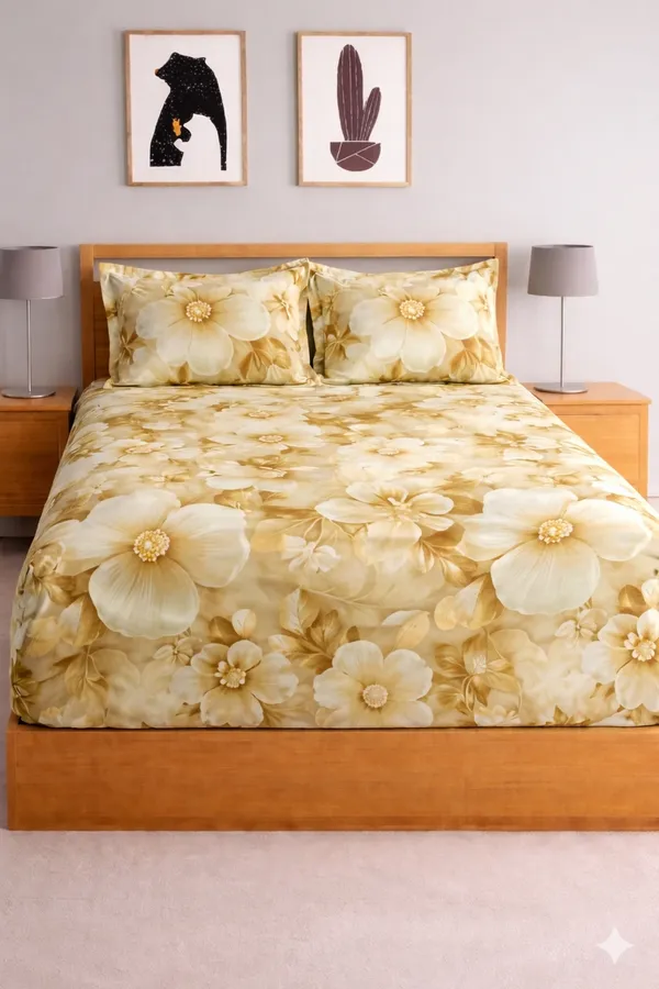 Yellow_Cotton_Starfit_Double_Bedsheet_With_210_Thread_Count