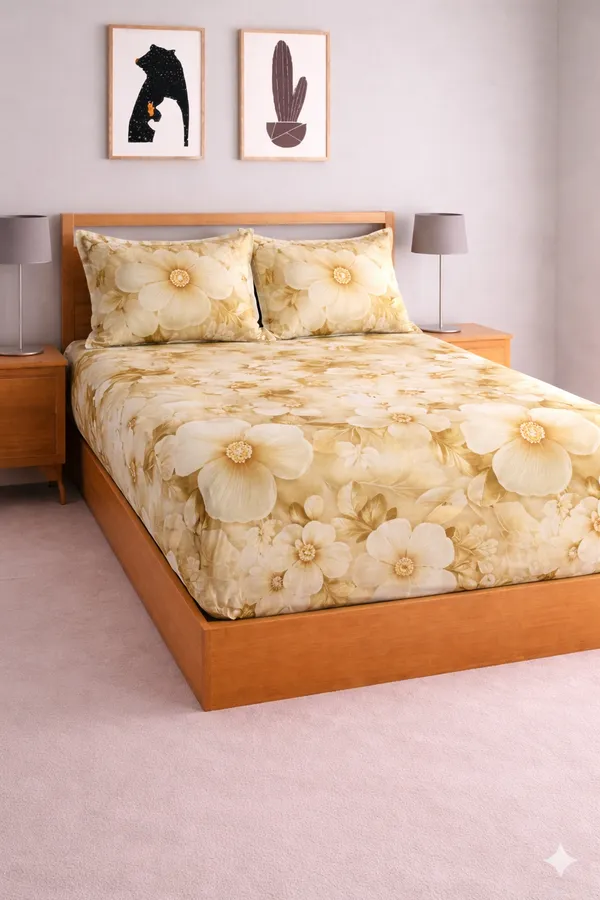 Yellow_Cotton_Starfit_Double_Bedsheet_With_210_Thread_Count