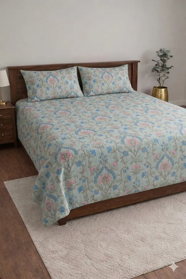 Blue_Cotton_Elegant_Diwan_Bedsheet_Set_With_180_Thread_Count