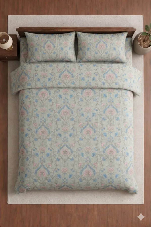 Blue_Cotton_Elegant_Diwan_Bedsheet_Set_With_180_Thread_Count