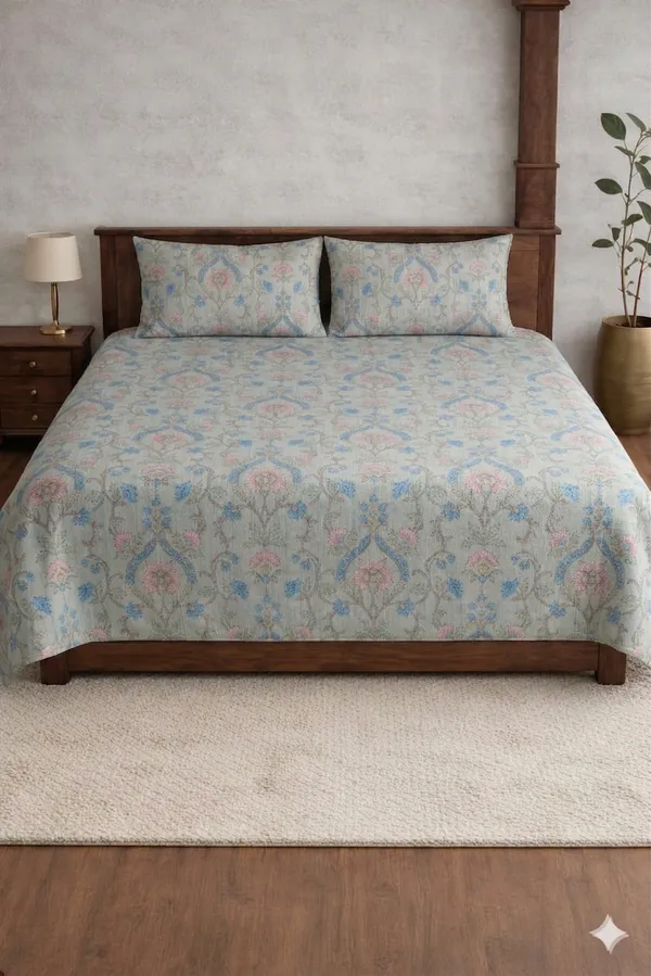 Blue_Cotton_Elegant_Diwan_Bedsheet_Set_With_180_Thread_Count