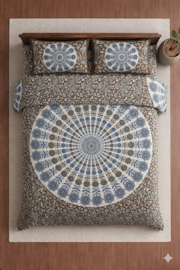 Multicolor_Cotton_Block_Jaal_Double_Bedsheet_With_180_Thread_Count