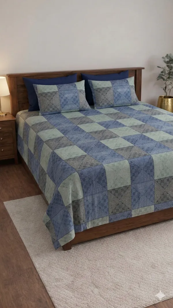 Blue_Cotton_Crown_Double_Bedsheet_With_210_Thread_Count
