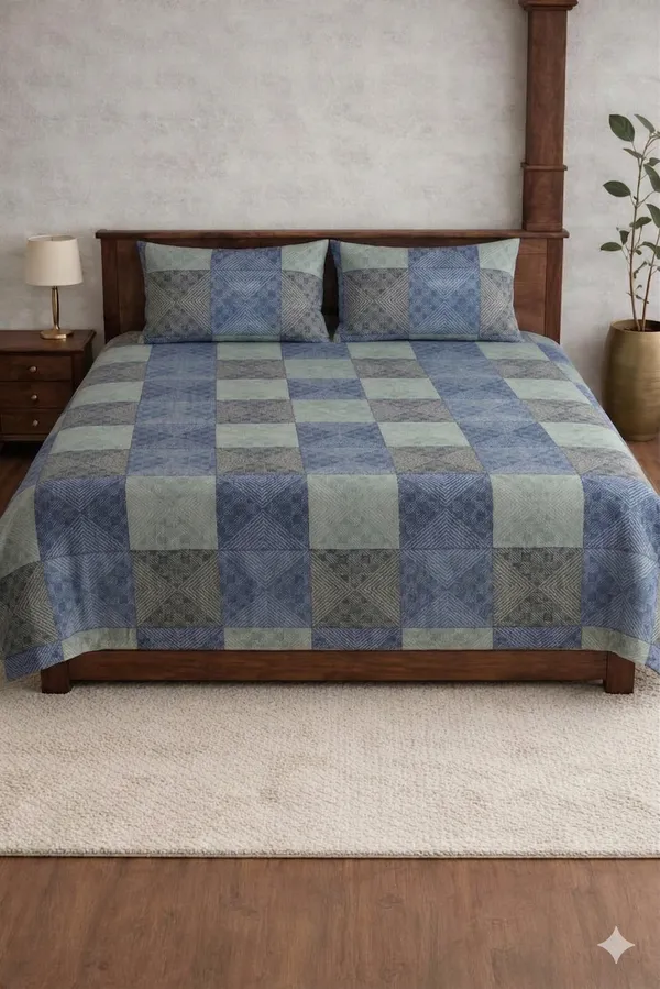 Blue_Cotton_Crown_Double_Bedsheet_With_210_Thread_Count