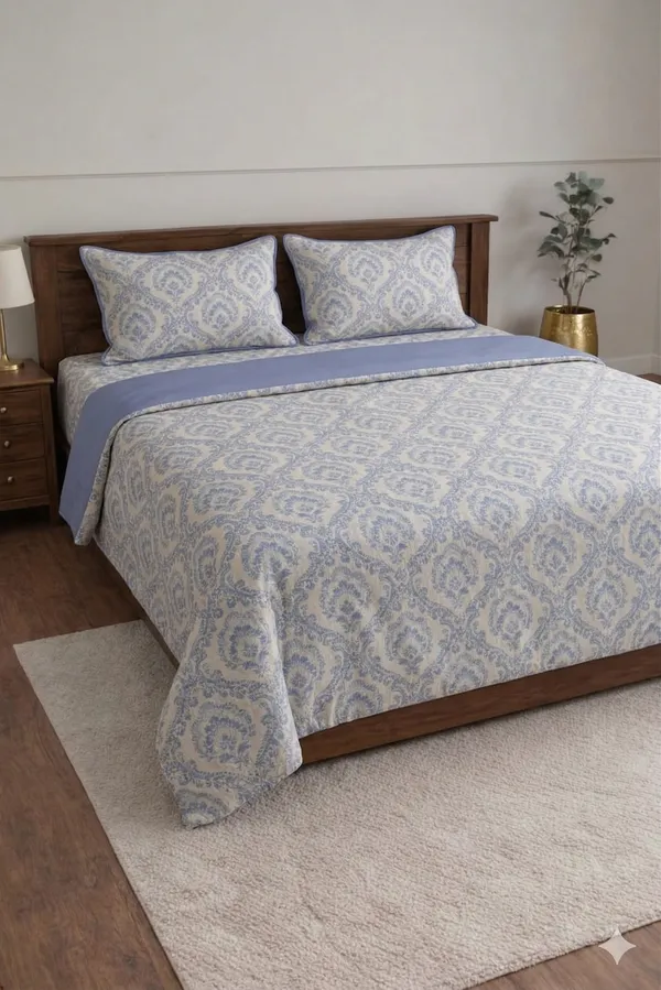 Blue_Cotton_Elegant_Diwan_Bedsheet_Set_With_180_Thread_Count