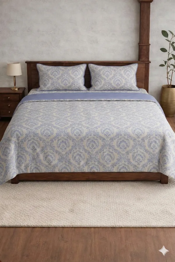 Blue_Cotton_Elegant_Diwan_Bedsheet_Set_With_180_Thread_Count