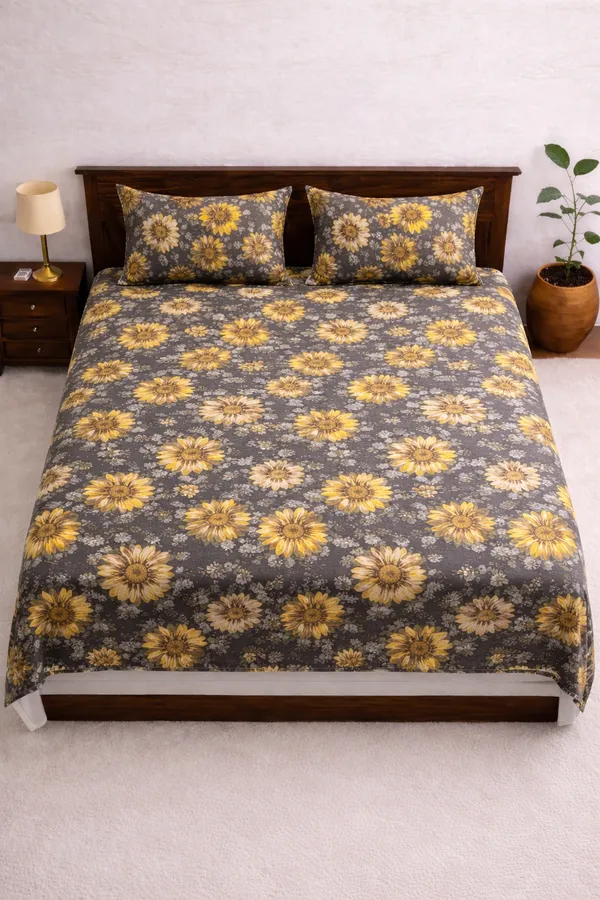 Grey_Cotton_Unique_Floral_Double_Bedsheet_With_210_Thread_Count