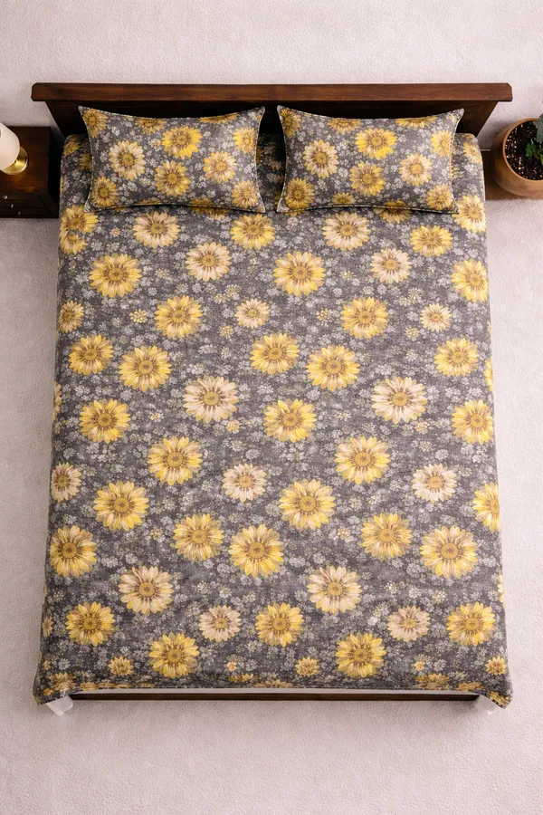 Grey_Cotton_Unique_Floral_Double_Bedsheet_With_210_Thread_Count