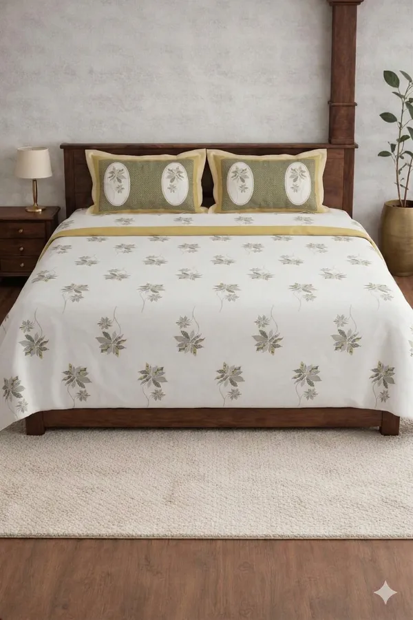 White_Cotton_Amruta_Double_Bedsheet_With_210_Thread_Count
