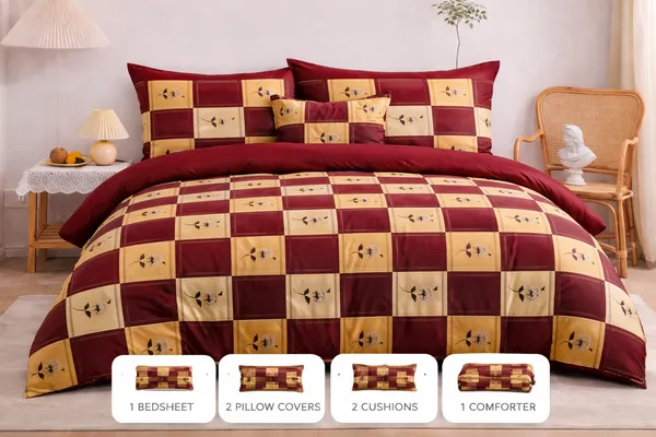 Red_And_Yellow_Cotton_6_Pc_Bedding_Set