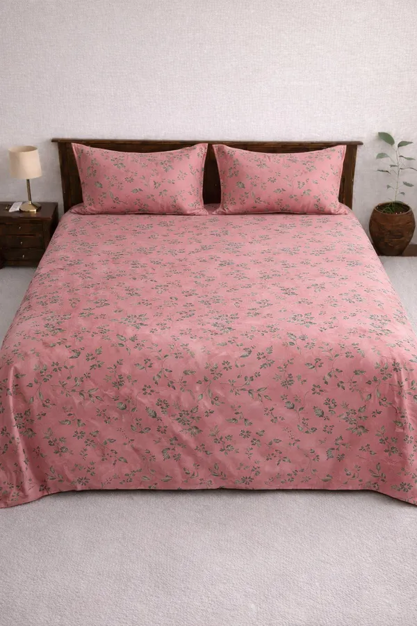 Pink_Cotton_Unique_Floral_Double_Bedsheet_With_210_Thread_Count