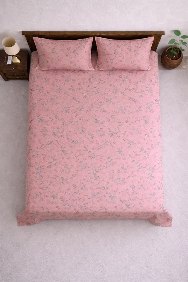 Pink_Cotton_Unique_Floral_Double_Bedsheet_With_210_Thread_Count