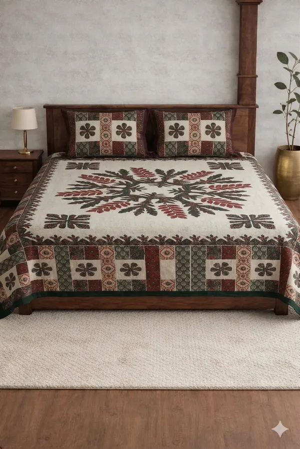 Multicolor_Cotton_Block_Jaal_Double_Bedsheet_With_180_Thread_Count