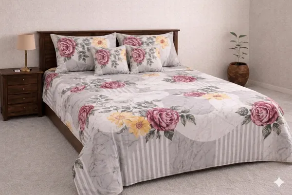 White_And_Grey_Cotton_5_Pc_Bedding_Set_With_210_Thread_Count