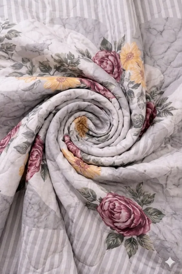 White_And_Grey_Cotton_5_Pc_Bedding_Set_With_210_Thread_Count