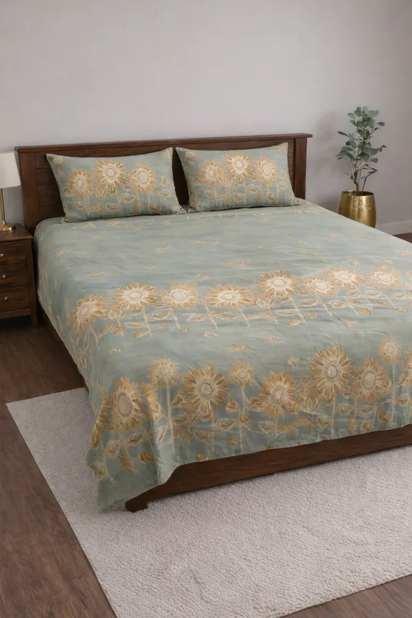 Green_Cotton_Unique_Floral_Double_Bedsheet_With_210_Thread_Count