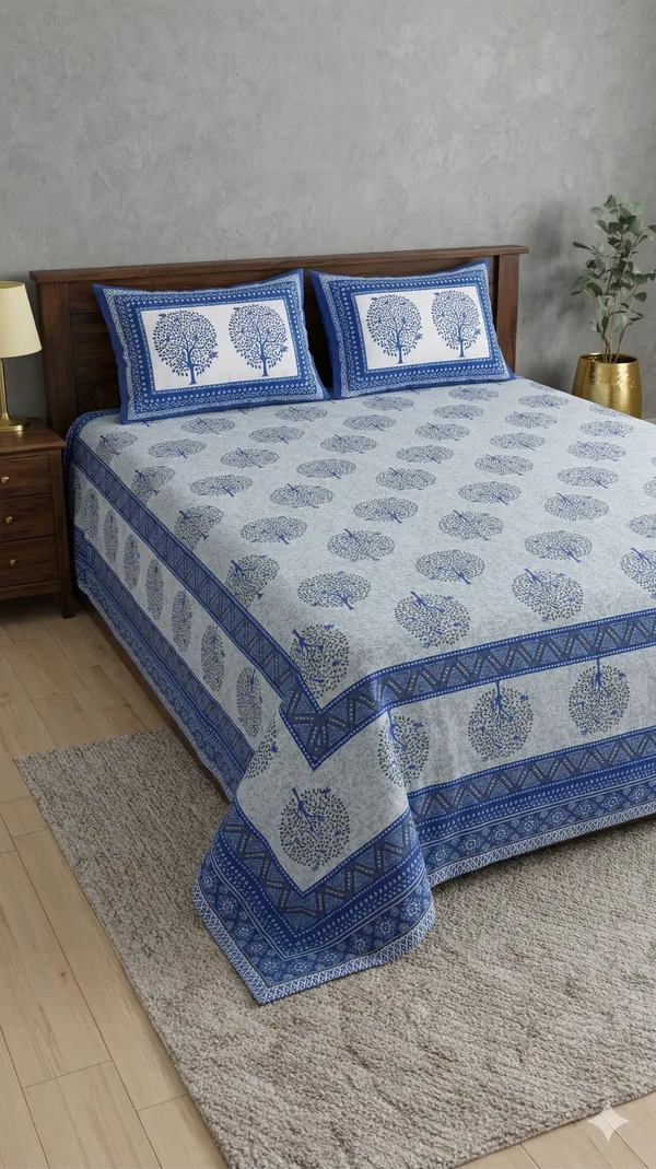 Blue_Cotton_Oscar_Double_Bedsheet_With_180_Thread_Count