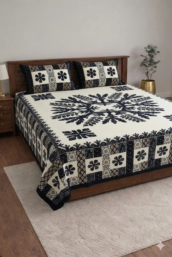 Blue_Cotton_Block_Jaal_Double_Bedsheet_With_180_Thread_Count