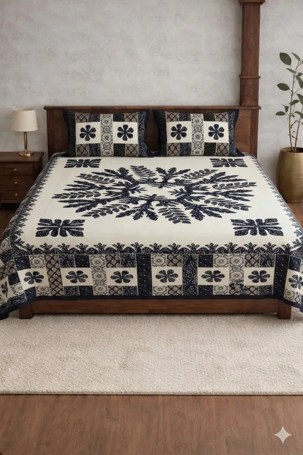 Blue_Cotton_Block_Jaal_Double_Bedsheet_With_180_Thread_Count