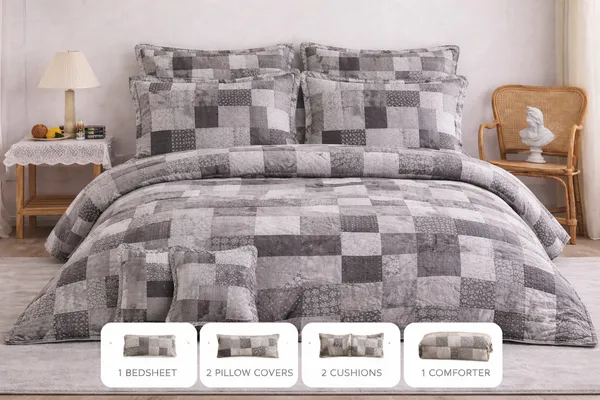 Grey_Cotton_6_Pc_Bedding_Set