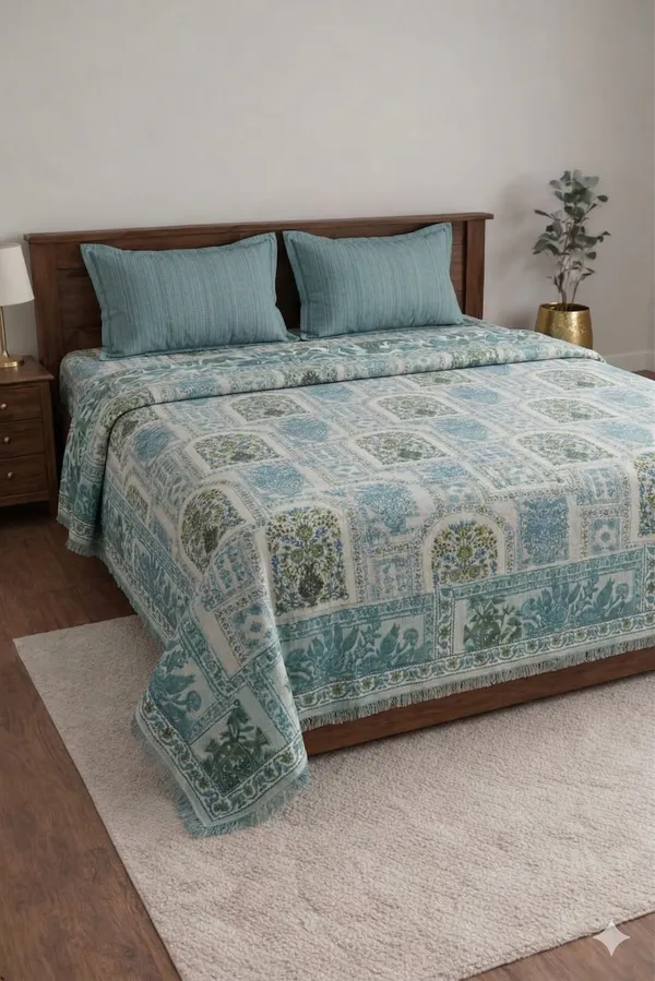 Blue_Cotton_Solitaire_Diwan_Bedsheet_Set_With_180_Thread_Count