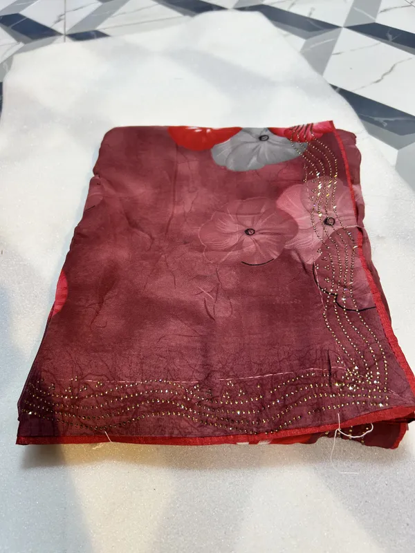 Maroon_Embellished_Chiffon_Saree_With_Floral_Embroidery_Dupatta