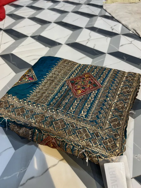 Traditional_Frendy_Satin_Saree_With_Gold_And_Blue_Threadwork
