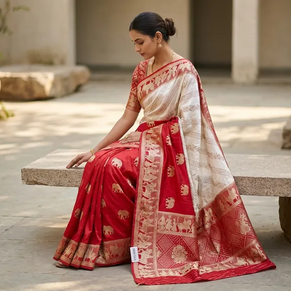 Red_And_White_Embroidered_Dola_Silk_Saree_With_Intricate_Zari_Work_And_Dupatta