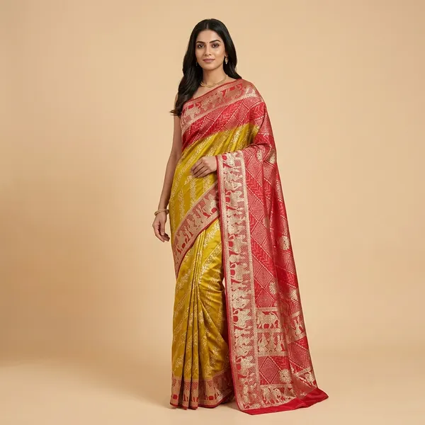 Dola_Silk_Saree_With_Dupatta,_Zari_Work_And_Red_Colour_Pallu