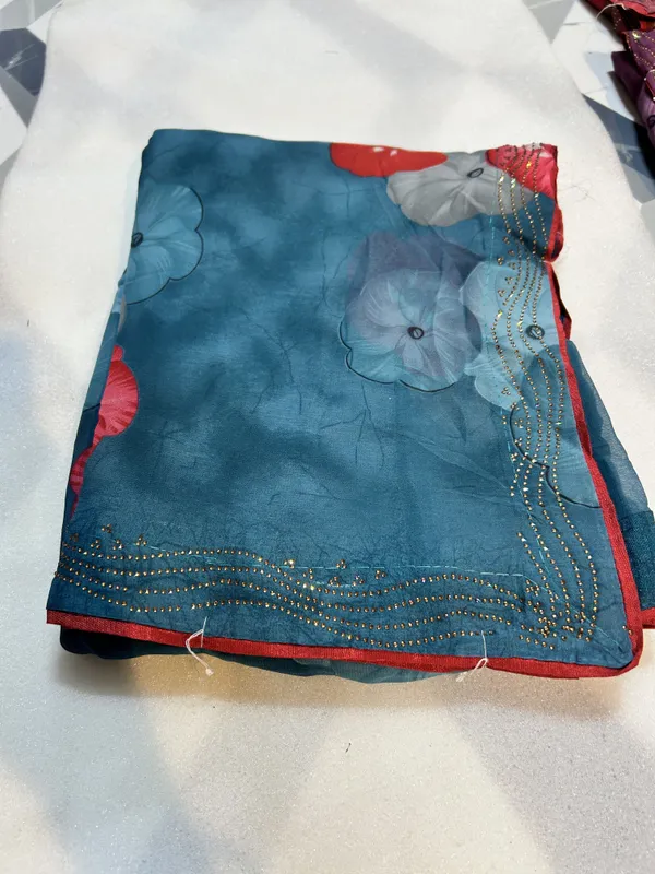Blue_Floral_Embroidered_Weightless_Saree_With_Red_Border