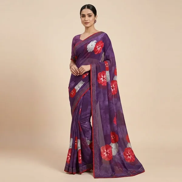 Purple_Floral_Printed_Dola_Silk_Saree_With_Embellished_Border