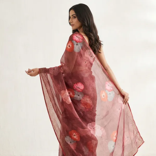 Maroon_Embellished_Chiffon_Saree_With_Floral_Embroidery_Dupatta