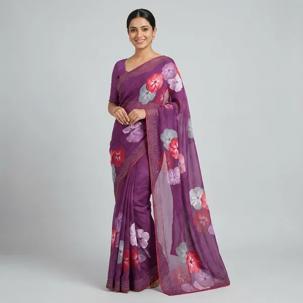 Purple_Floral_Embellished_Chiffon_Saree_With_Sequin_Work