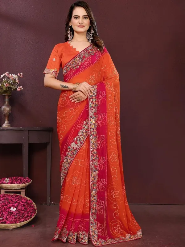 Orange_Poly_Georgette_Saree_For_Women