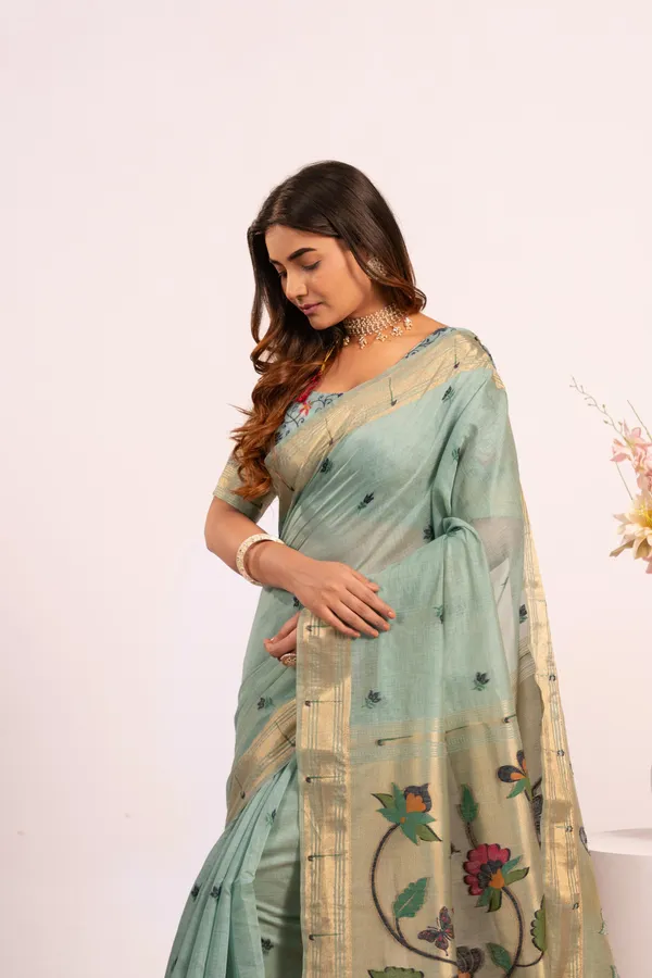 Ocean_Blue_Pure_Cotton_Saree_For_Women
