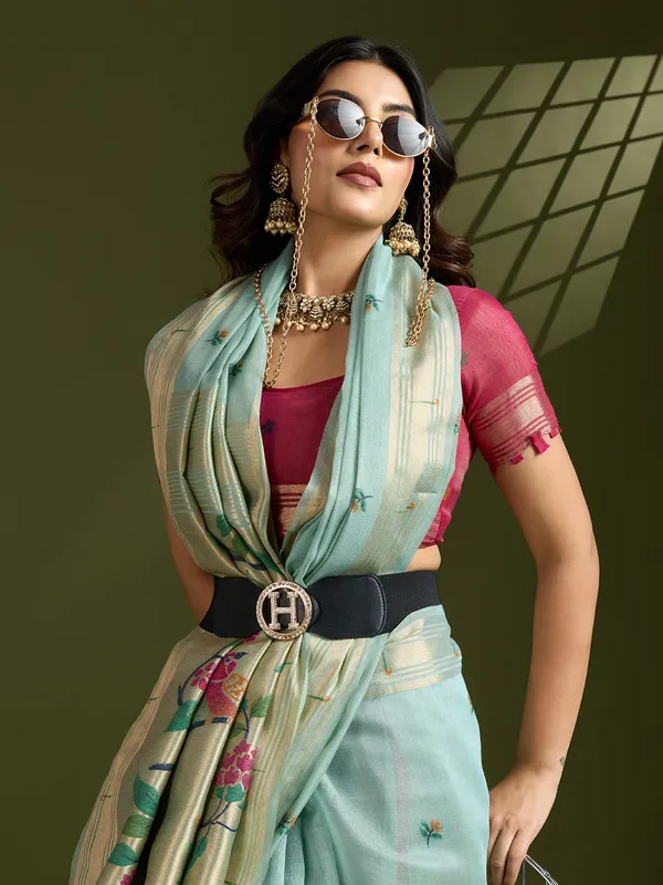 Ocean_Blue_Pure_Cotton_Saree_For_Women