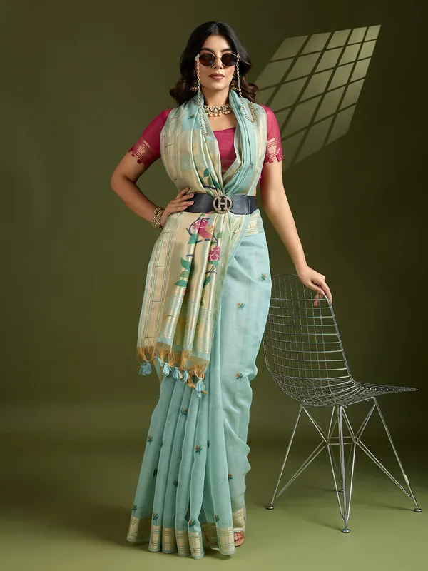 Ocean_Blue_Pure_Cotton_Saree_For_Women