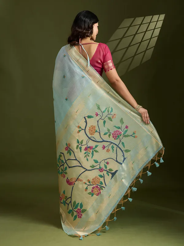 Ocean_Blue_Pure_Cotton_Saree_For_Women