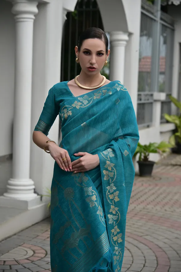 Blue_Jute_Silk_Saree_For_Women