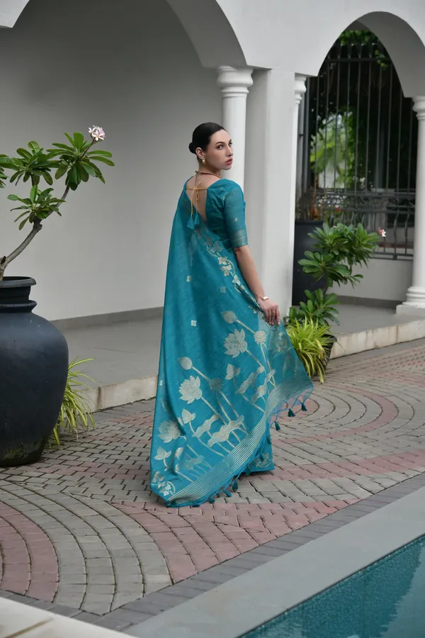 Blue_Jute_Silk_Saree_For_Women