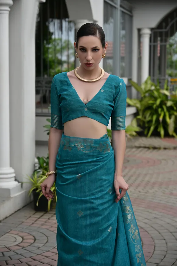 Blue_Jute_Silk_Saree_For_Women