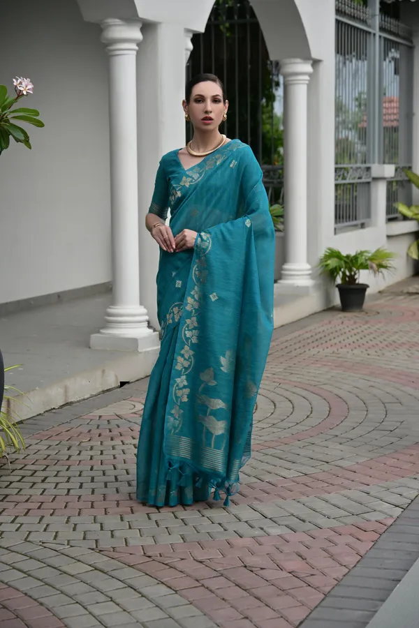 Blue_Jute_Silk_Saree_For_Women
