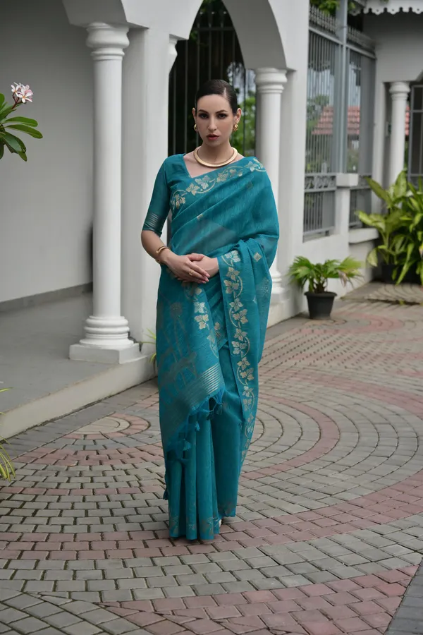 Blue_Jute_Silk_Saree_For_Women