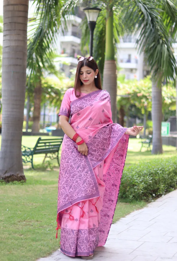 Pink_Silk_Blend_Saree_For_Women