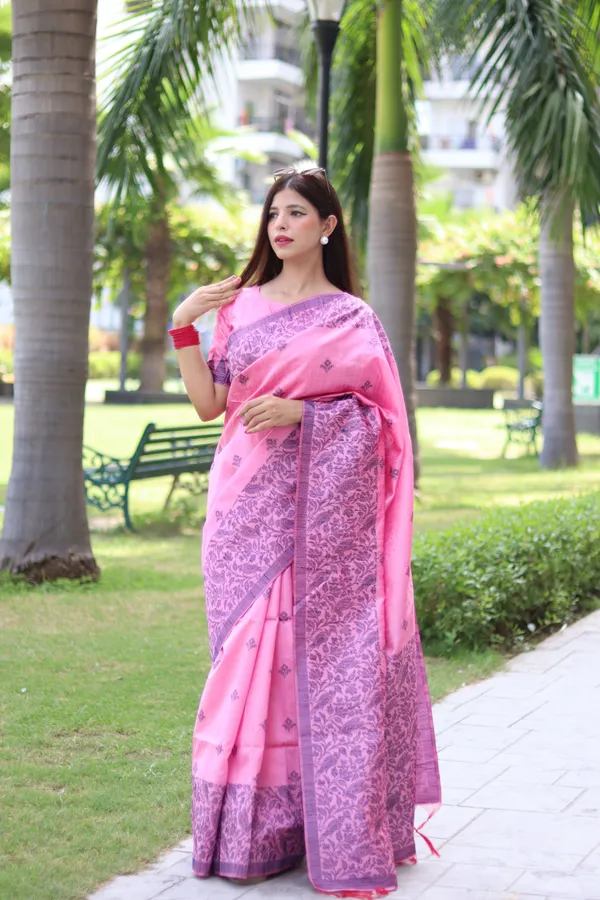 Pink_Silk_Blend_Saree_For_Women