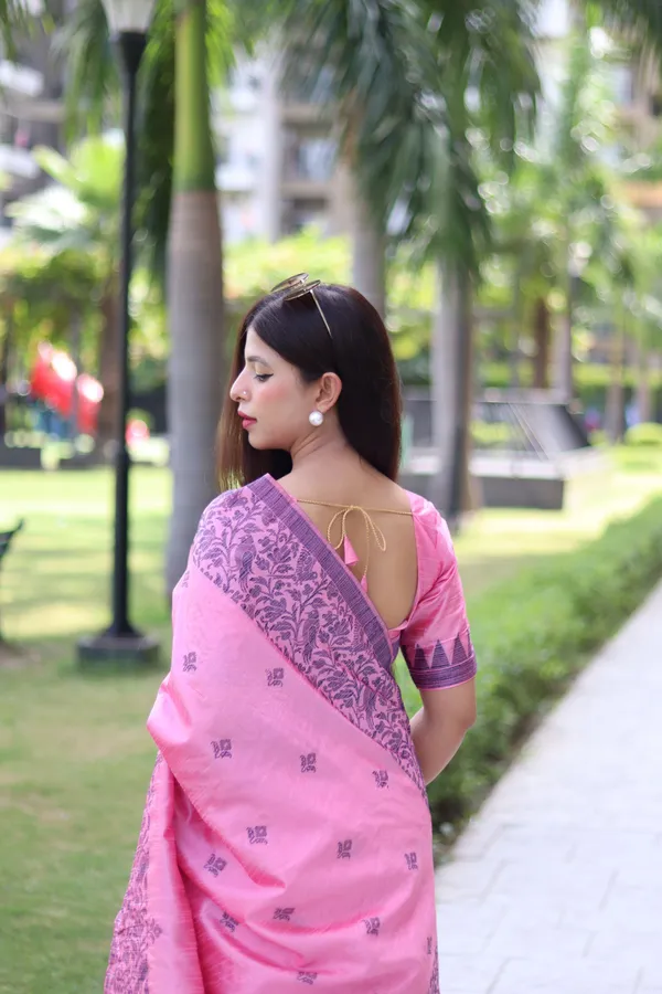 Pink_Silk_Blend_Saree_For_Women