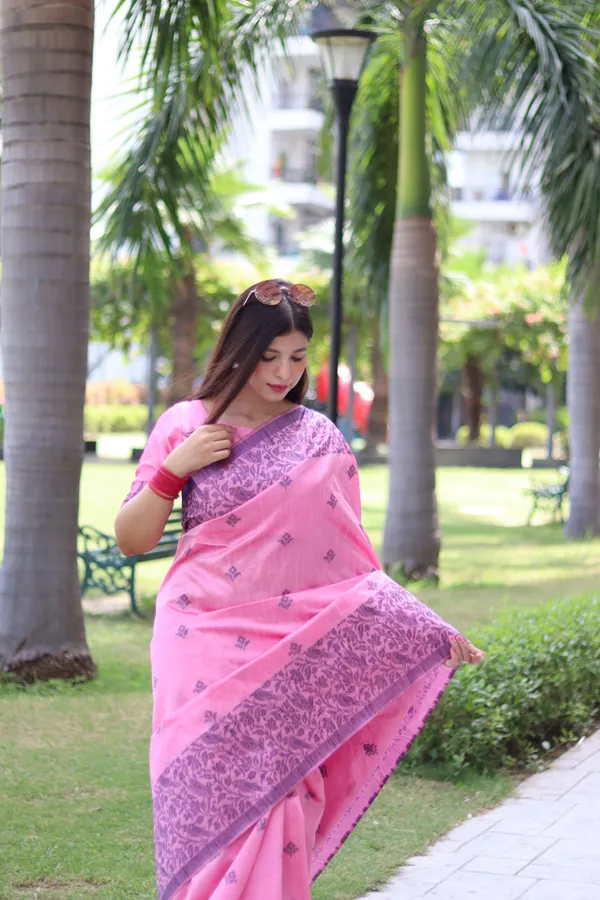 Pink_Silk_Blend_Saree_For_Women