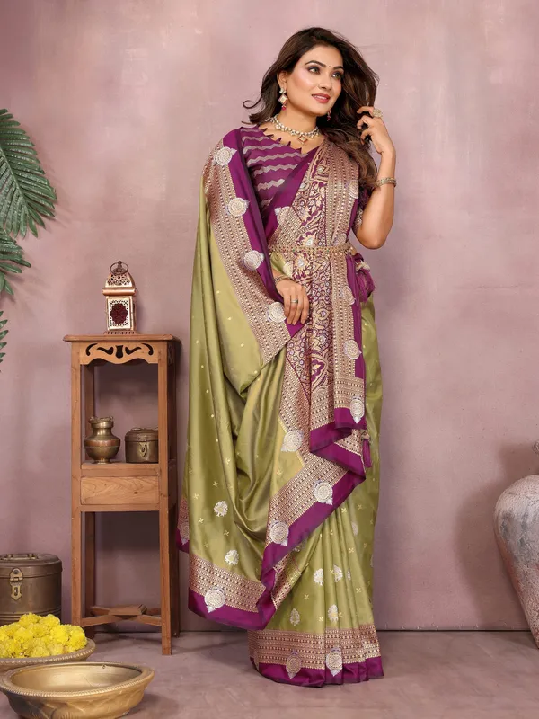 Olive_Green_Art_Silk_Saree_For_Women